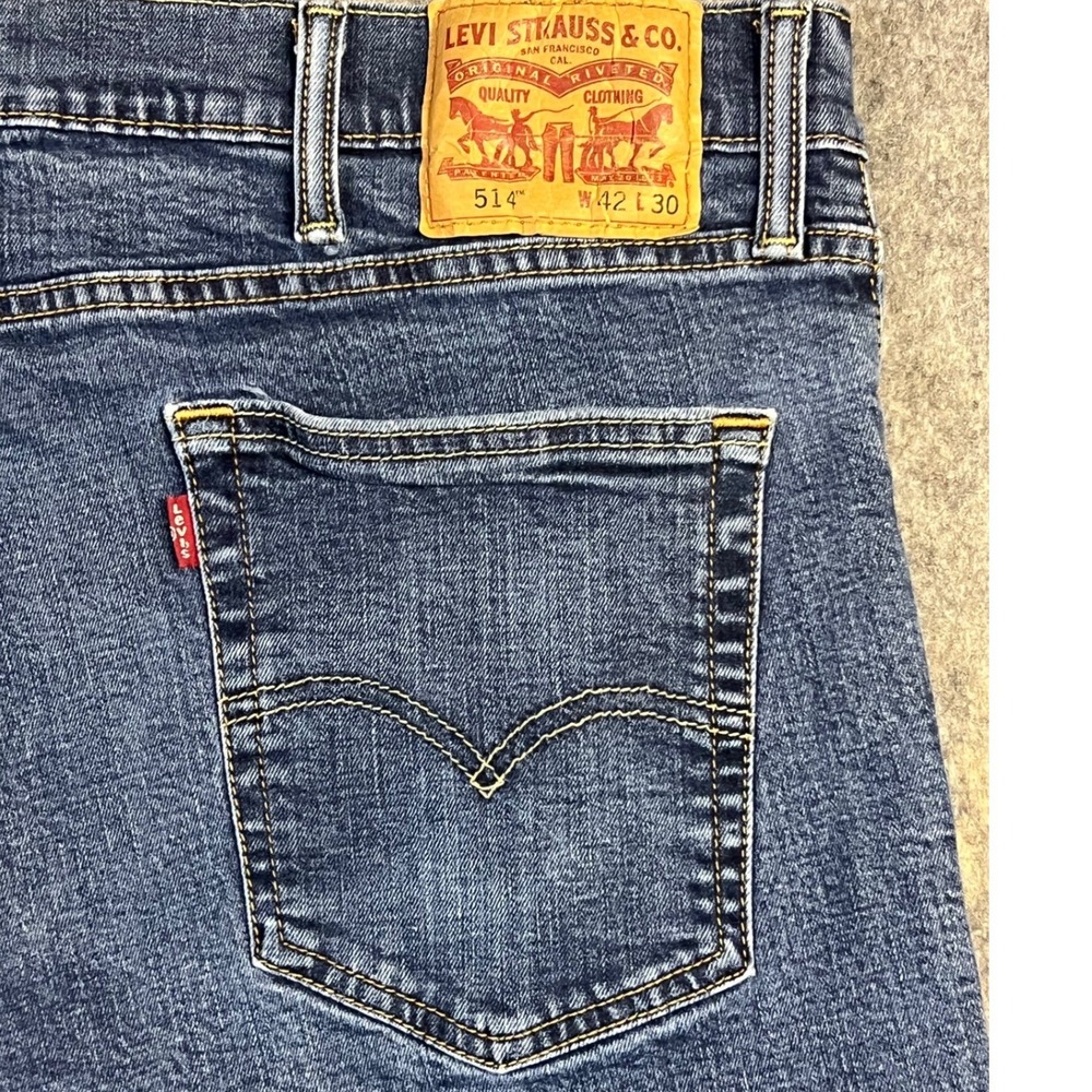Levis 514 Jeans Mens 42x30 Blue Medium Wash Denim Stretch Denim Straight Fit - Picture 5 of 13